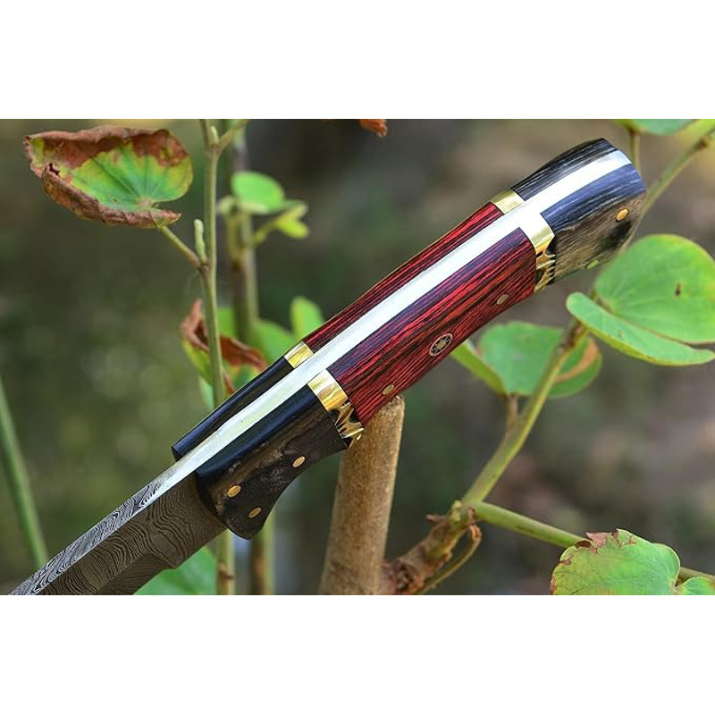 Handmade 9 Inch Fixed Blade Damascus Bushcraft Skinner For Hunting Outdoor Survival Knife With Leat 5