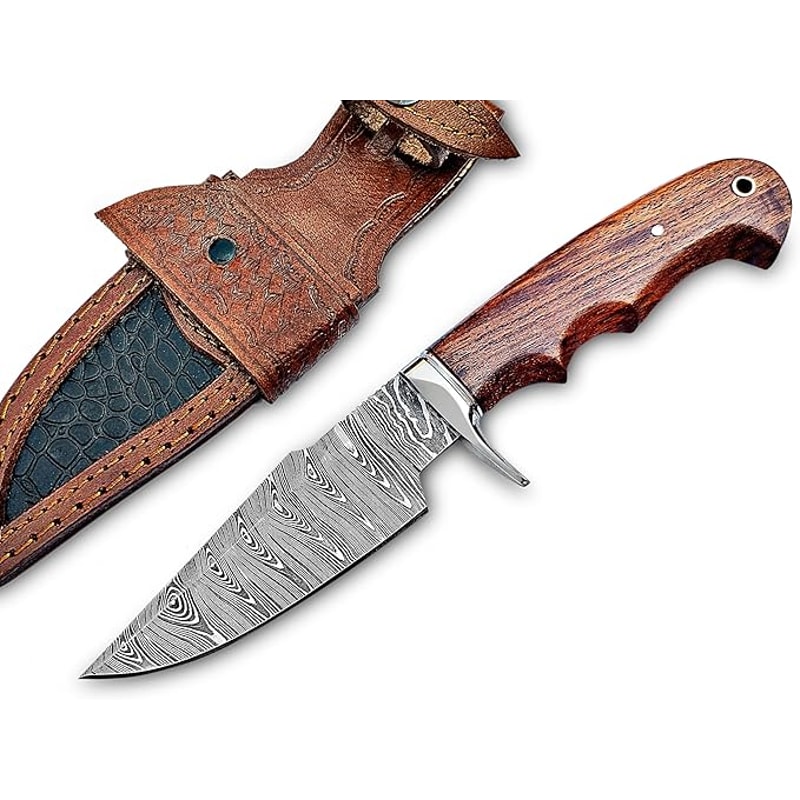 Handmade 10 Damascus Hunting Knife Bushcraft Fixed Blade Hunting Knife With Sheath And Rose Wood H 0