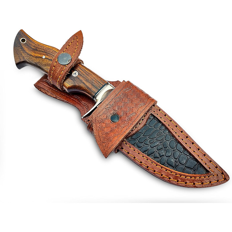 Handmade 10 Inch Damascus Hunting Knife  Bushcraft Fixed Blade Hunting Knife With Sheath And Rose W 6