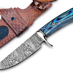 9.5 inches handmade damascus hunting knife. fixed blade skinnig, camping, survival, outdoor and everyday carry tools