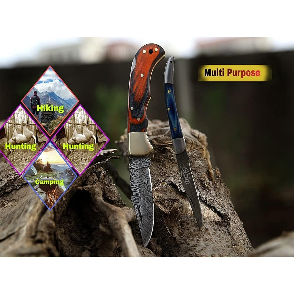 Pocket Knife 4 Pcs Set 65 Handmade Damascus Folding Knife Back Lock Knife Damascus Hunting Knife Wi 1