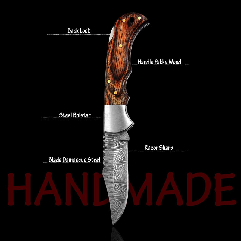 Handmade Damascus Pocket Knife For Men  65 Inches Damascus Folding Knife With Sheath  Pocket Knives 6