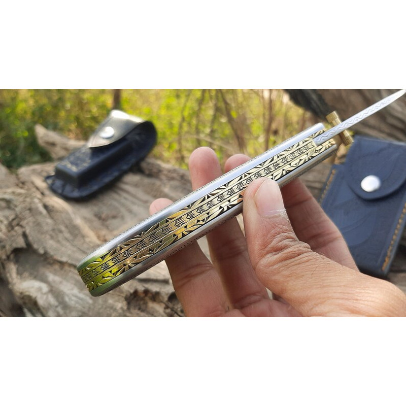 Engraved Fold Knife Prestigious Handmade Engraved Fold Pocket Knife D2 Steel Engraved Blade Foldi 4