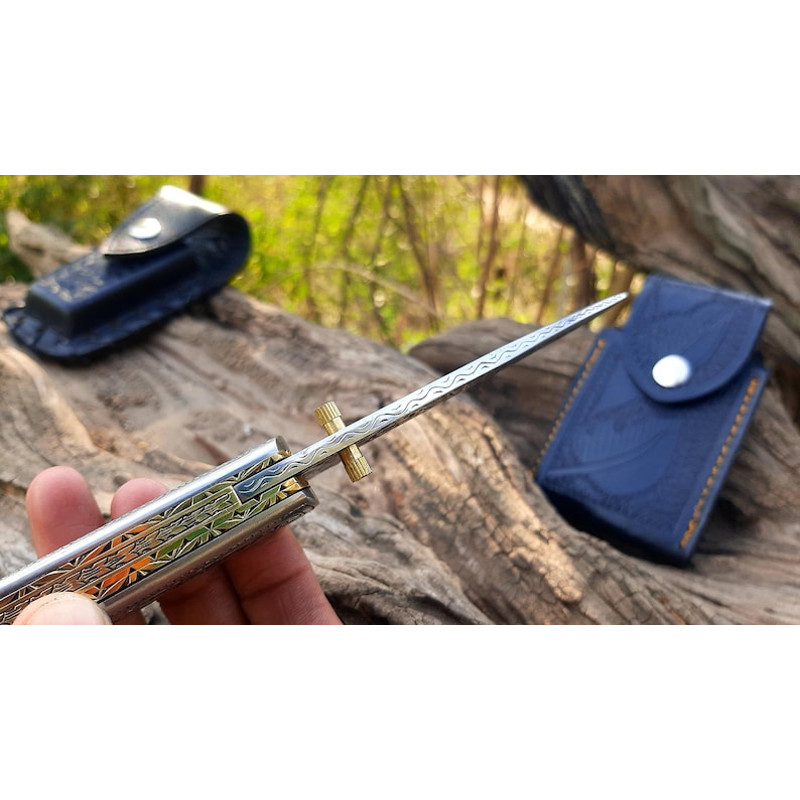 Engraved Fold Knife Prestigious Handmade Engraved Fold Pocket Knife D2 Steel Engraved Blade Foldi 5
