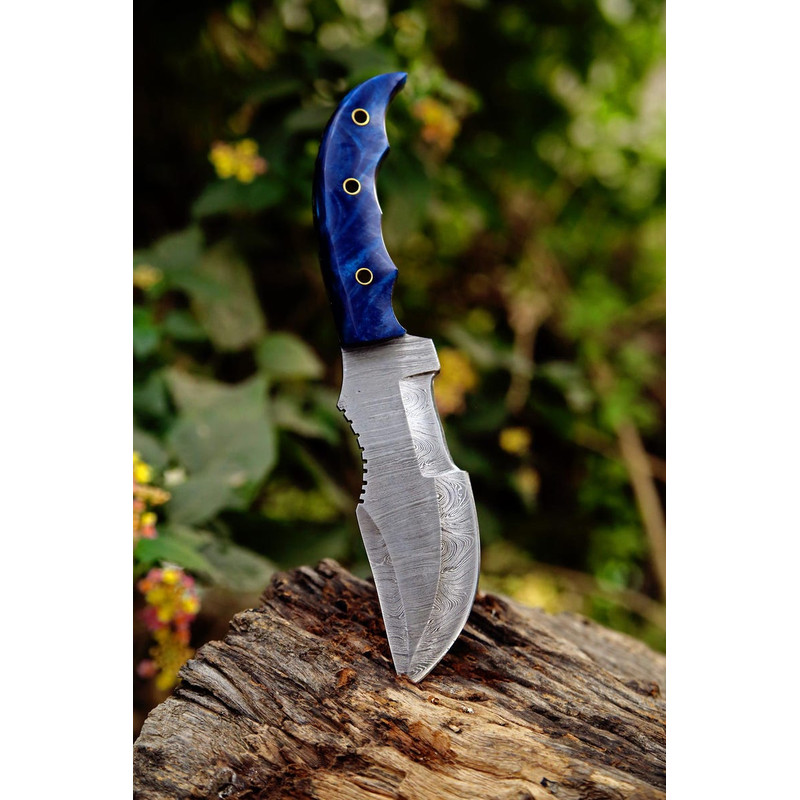 Damascus Handmade Tracker Knife 11 Damascus Steel Hunting Knife Micarta Rose Wood Handle Full Tang  3