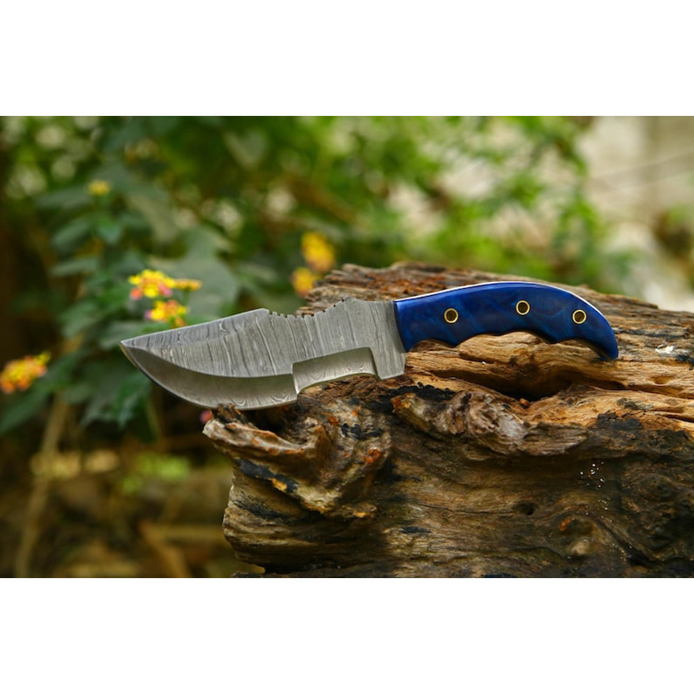 Damascus Handmade Tracker Knife 11 Damascus Steel Hunting Knife Micarta Rose Wood Handle Full Tang  2