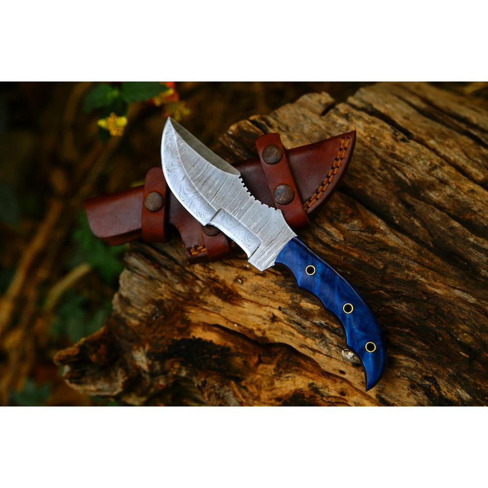 Damascus Handmade Tracker Knife 11 Damascus Steel Hunting Knife Micarta Rose Wood Handle Full Tang  0