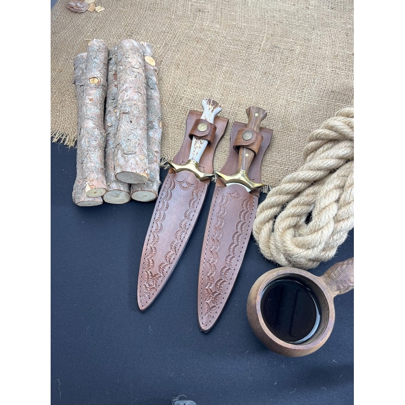 Lot Of 2 Handmade D2 Steel Dagger Knife Hunting Knife With Leather Sheath Best Gift Your Charismas 1