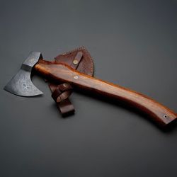 custom handmade damascus steel axe with leather sheath gift for him gift for her anniversary gift birthday present chris