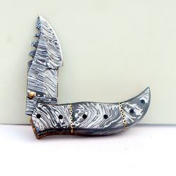 damascus leaf pocket knife, everyday carry folding knife, hand forged damascus hunting knife, best gift for him / her