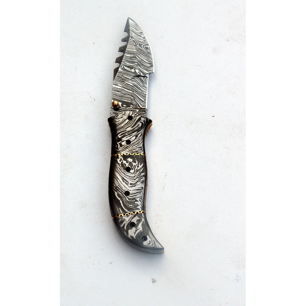 Damascus Leaf Pocket Knife Everyday Carry Folding Knife Hand Forged Damascus Hunting Knife Best Gif 4