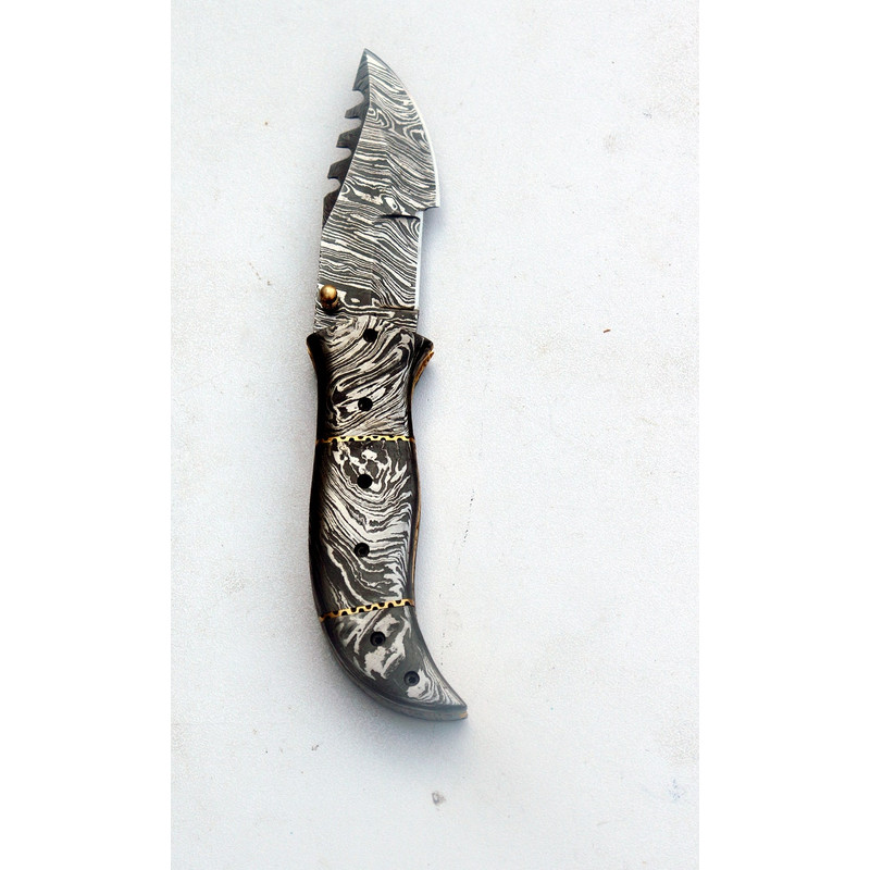 Damascus Leaf Pocket Knife Everyday Carry Folding Knife Hand Forged Damascus Hunting Knife Best Gif 4