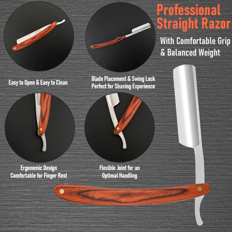 Straight Razor For Shaving Professional Straight Edge Barber Razor Premium Stainless Steel Shaver 5