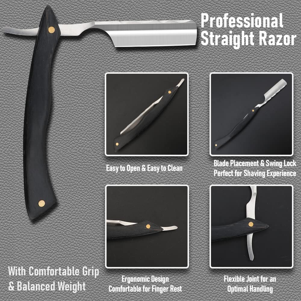 Straight Razor With Strope Professional Straight Edge Barber Razor Premium Stainless Steel Shaver 5