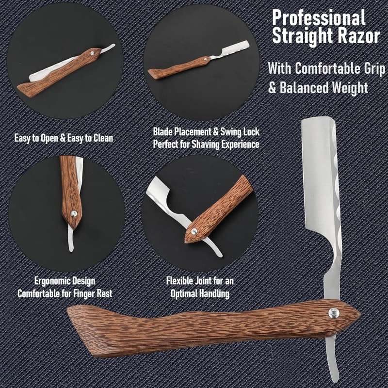 Straight Razor With Strope Professional Straight Edge Barber Razor Premium D2 Steel Shaver Razor W 5