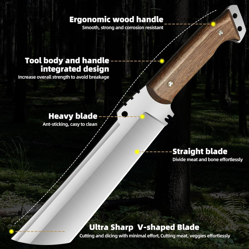 138 Inch Outdoor Hunting Knife With Sheath Fixed Blade Knives Survival Machete For Cutting Trees Fo 1