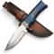 Hunting Knife For Men Genuine Leather Sheath Blue Micarta Handle Long Bowie Knives For Survival 0
