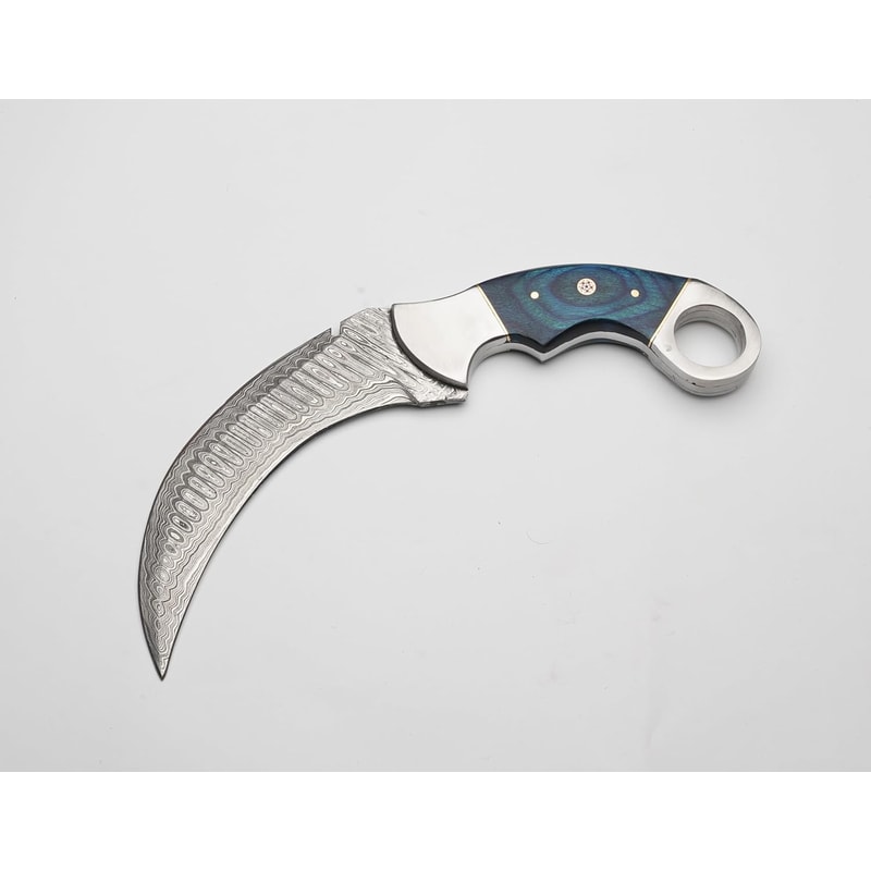Karambit Knife Blue And Silver Handle Damascus Steel Blade Unique Blue And Silver Design For A S 1