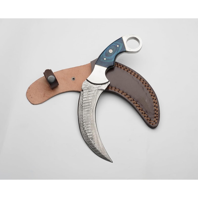 Karambit Knife Blue And Silver Handle Damascus Steel Blade Unique Blue And Silver Design For A S 0