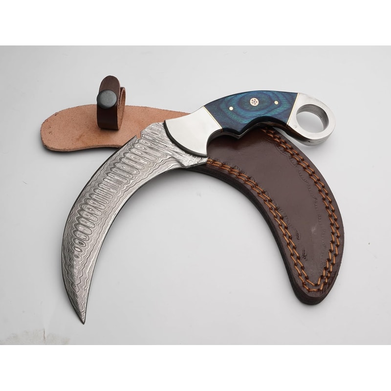 Karambit Knife Blue And Silver Handle Damascus Steel Blade Unique Blue And Silver Design For A S 2