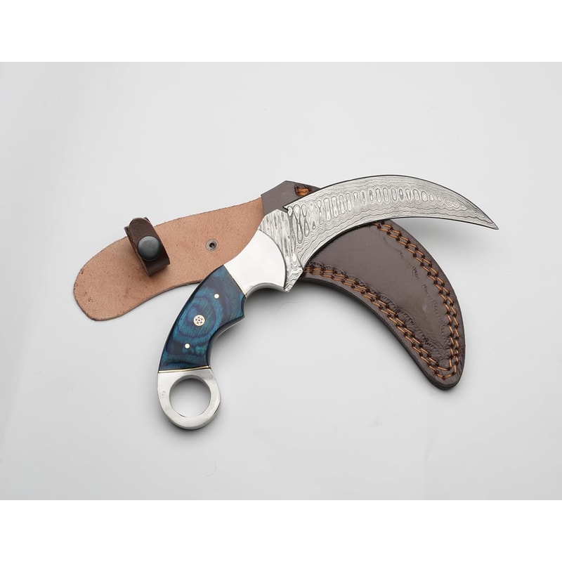 Karambit Knife Blue And Silver Handle Damascus Steel Blade Unique Blue And Silver Design For A S 3