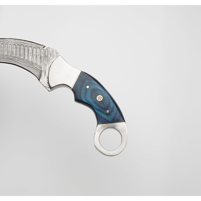 Karambit Knife Blue And Silver Handle Damascus Steel Blade Unique Blue And Silver Design For A S 4