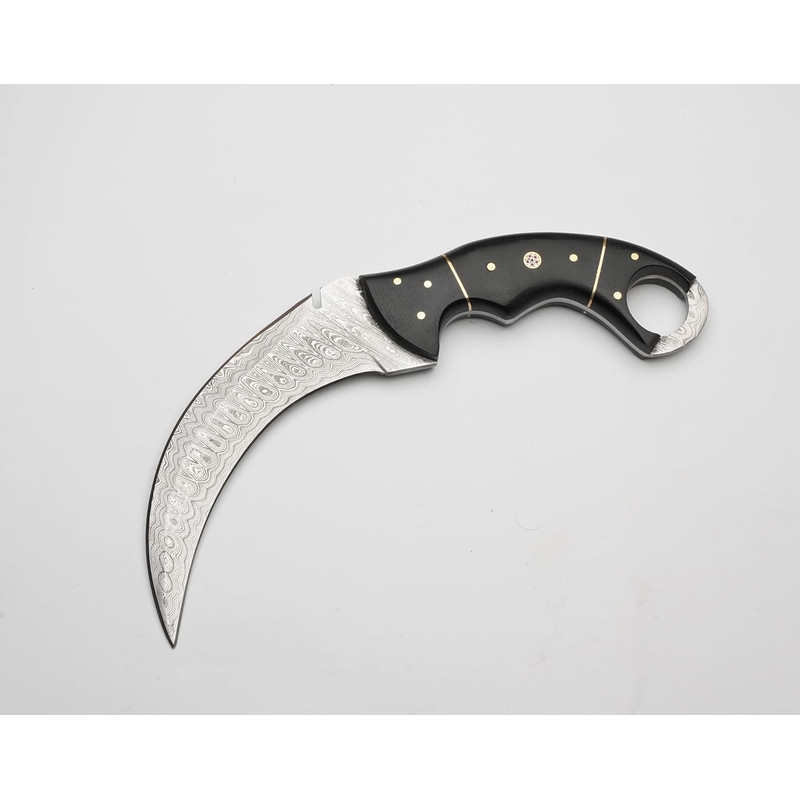 10 Damascus Karambit Knife With Leather Sheath Handmade Survival Claw Tactical Teeth Knife 1