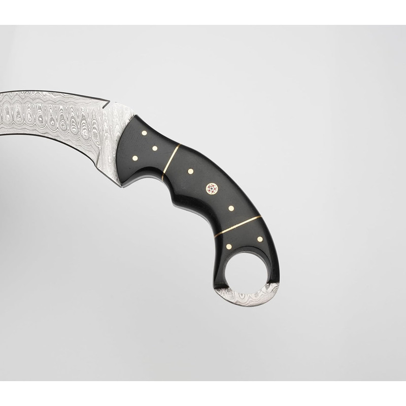 10 Damascus Karambit Knife With Leather Sheath Handmade Survival Claw Tactical Teeth Knife 3