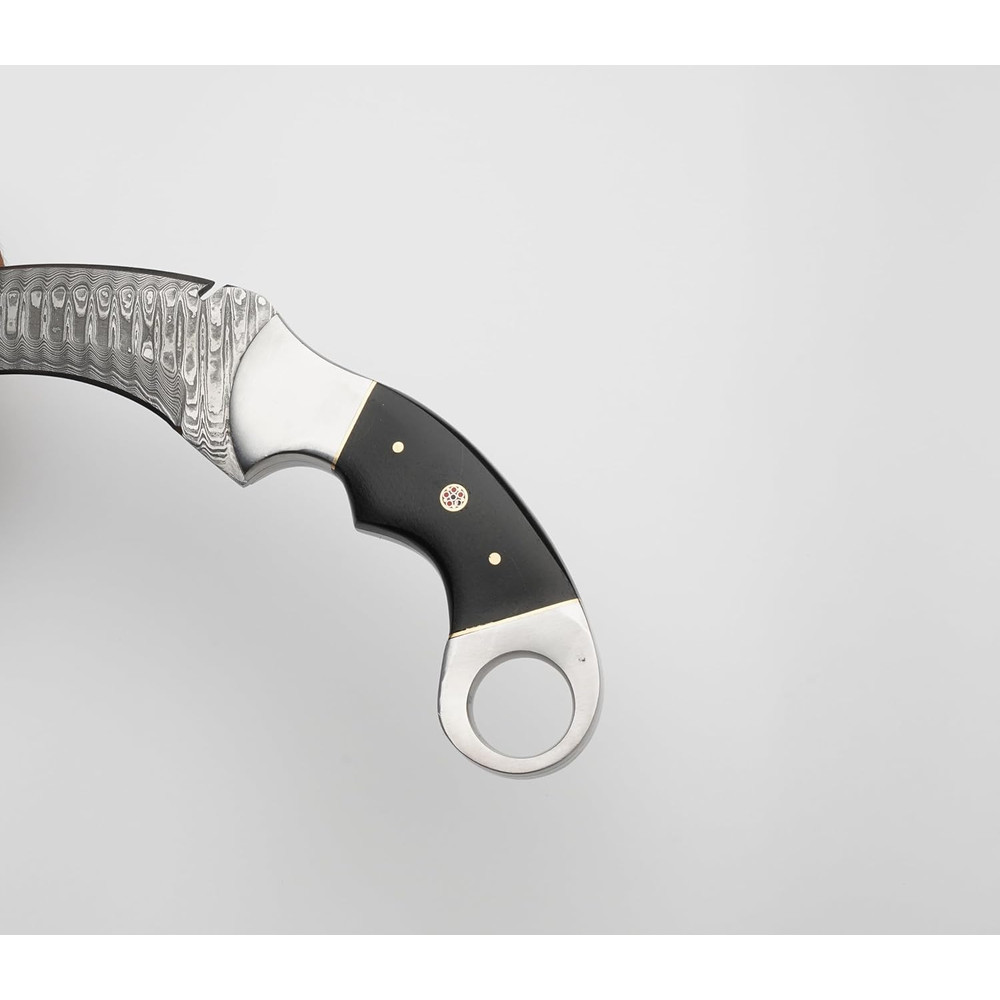Karambit Knife Black And Silver Handle Damascus Steel Blade Sleek TwoTone Design For A Premium L 3