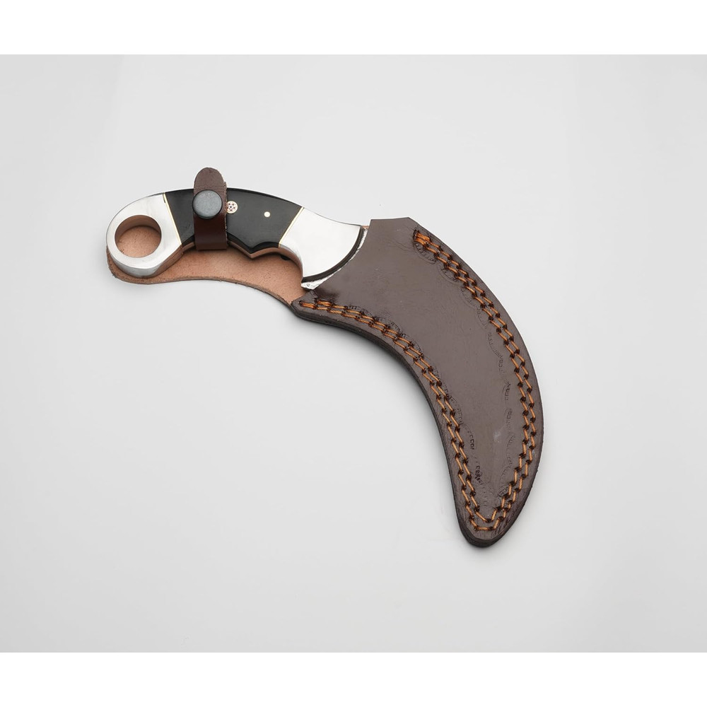Karambit Knife Black And Silver Handle Damascus Steel Blade Sleek TwoTone Design For A Premium L 4