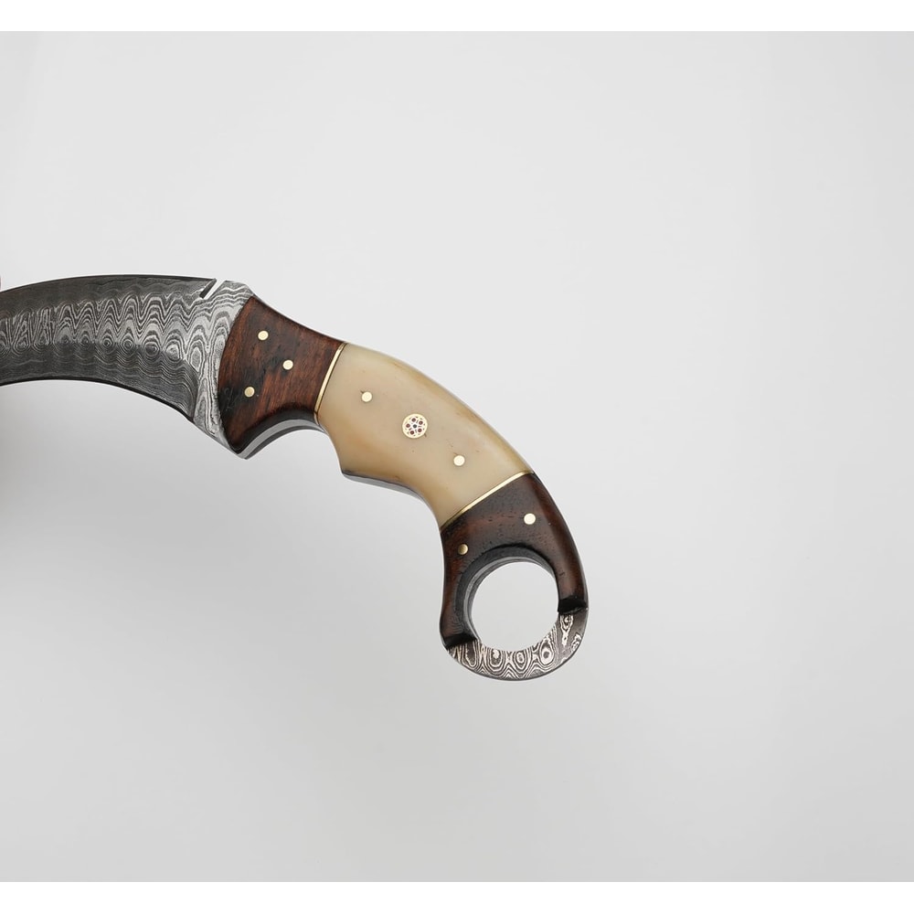 Karambit Knife Ivory And Brown Handle Damascus Steel Blade Unique TwoTone Handle For A Distincti