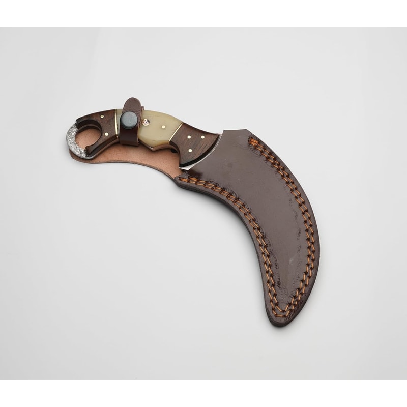 Karambit Knife Ivory And Brown Handle Damascus Steel Blade Unique TwoTone Handle For A Distincti