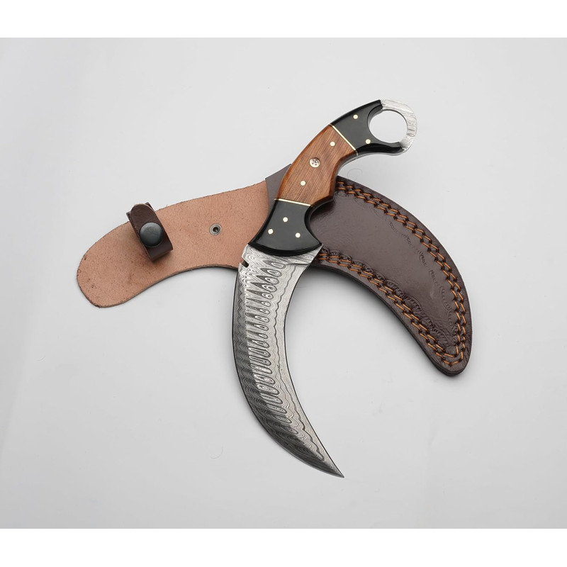 10 Damascus Karambit Knife With Leather Sheath
