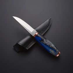 handmade d2 steel skinning knife - tactical hunting knife with leather sheath - bushcraft hunting knife