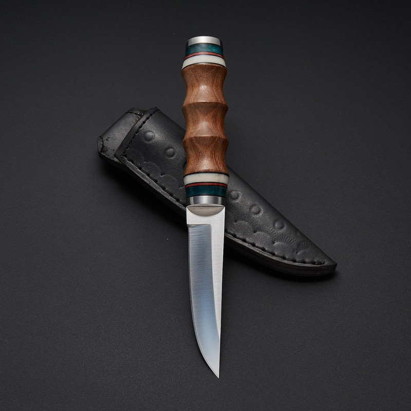 Tactical Hunting Knife with Leather Sheath