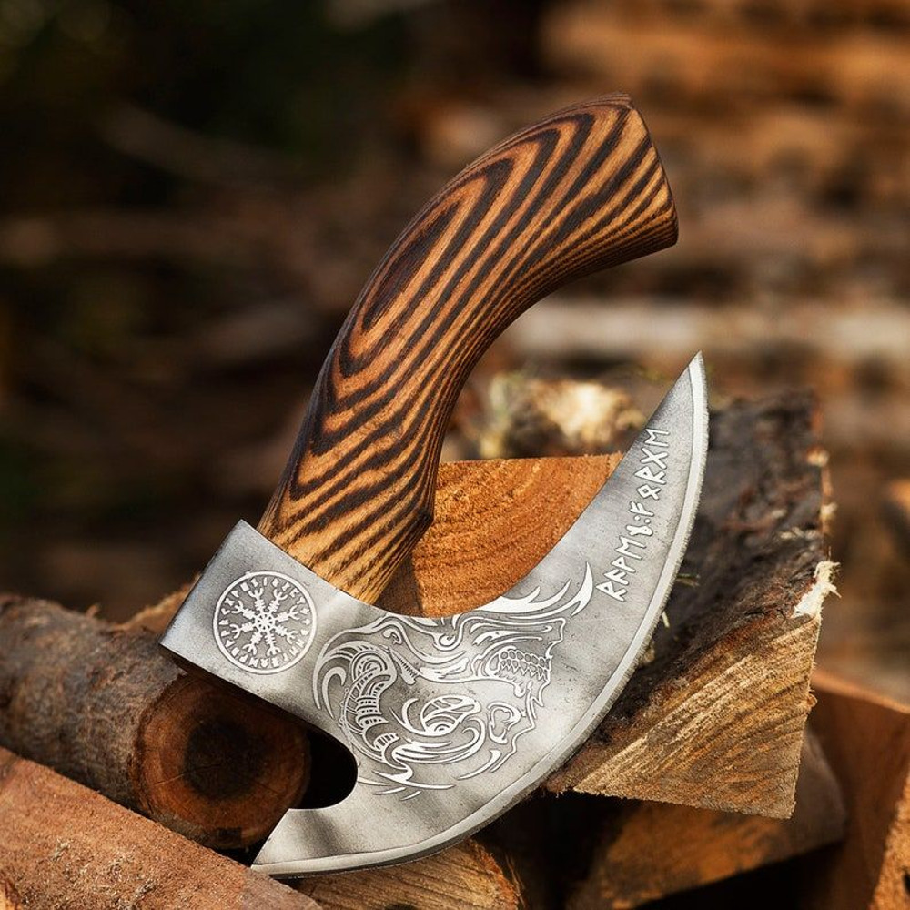 Handmade Pizza Axe Pizza Slicer Hand Forged Viking Pizza Cutter Viking Camping Axe Skull Etching P 1