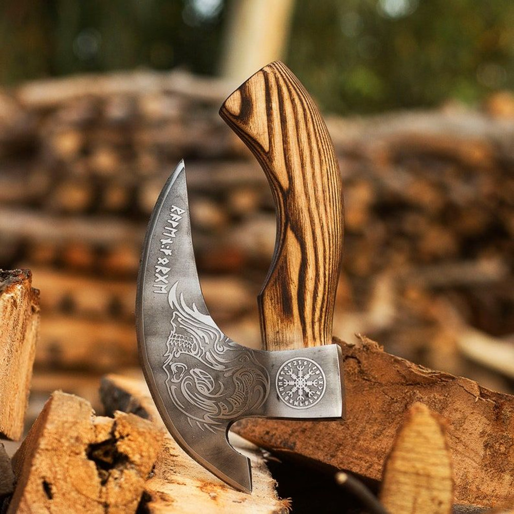 Handmade Pizza Axe Pizza Slicer Hand Forged Viking Pizza Cutter Viking Camping Axe Skull Etching P 2