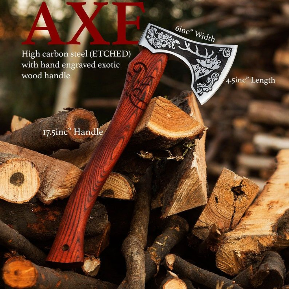 Custom Gift Carbon Steel Forest Viking Axe With Rose Wood Shaft Viking Bearded Camping Axe Christma 1