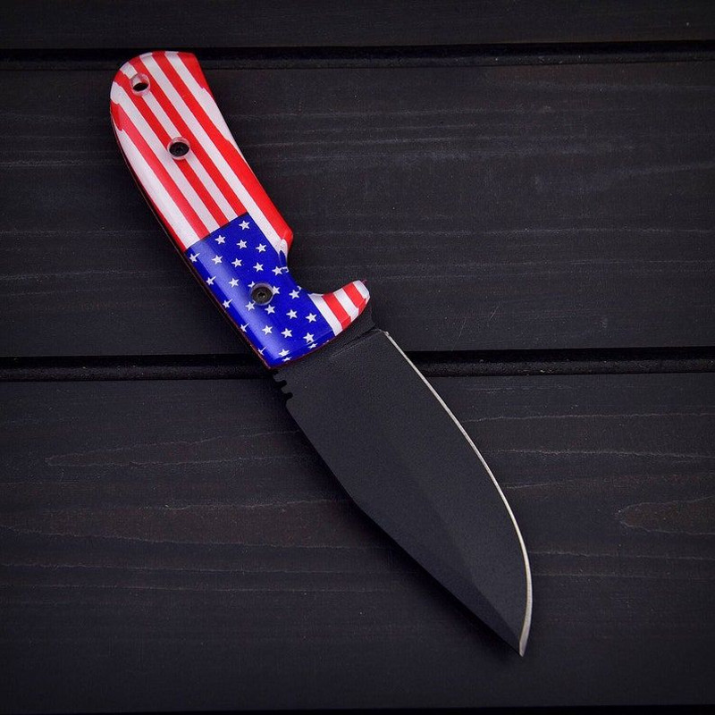 THE AMERICANO  Custom Hand Made  Skinner Camping Knife  D2 Tool STeel  Black Powder Coated  USA Fla