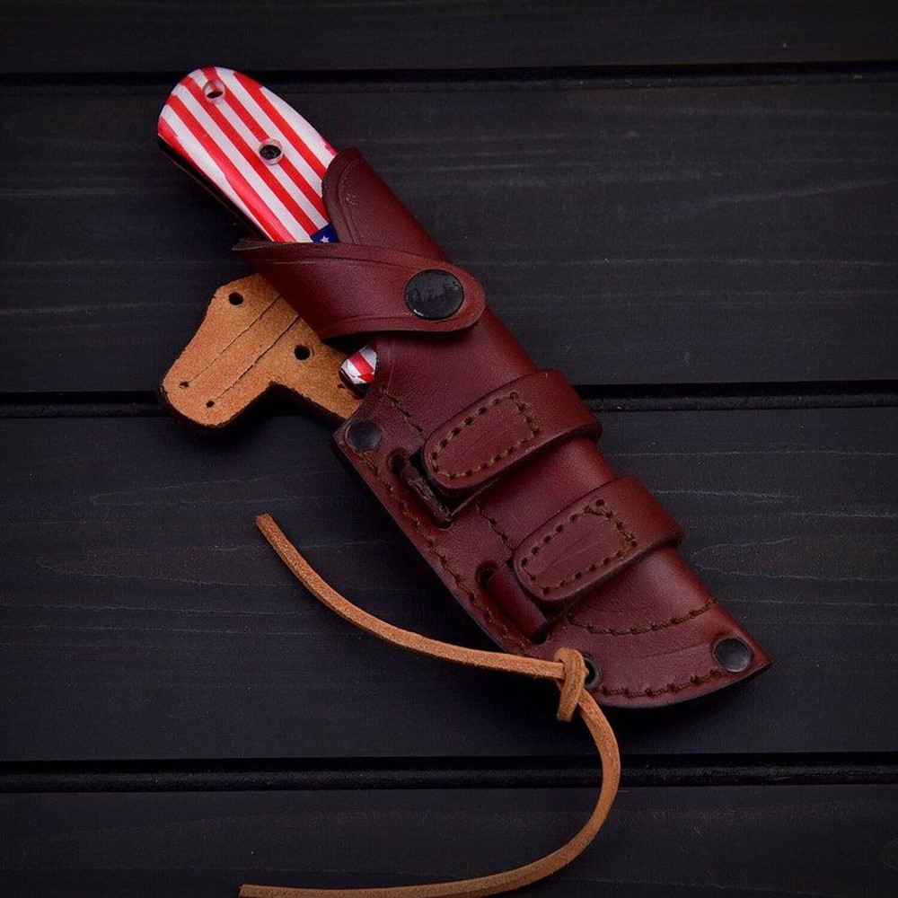 THE AMERICANO  Custom Hand Made  Skinner Camping Knife  D2 Tool STeel  Black Powder Coated  USA Fla