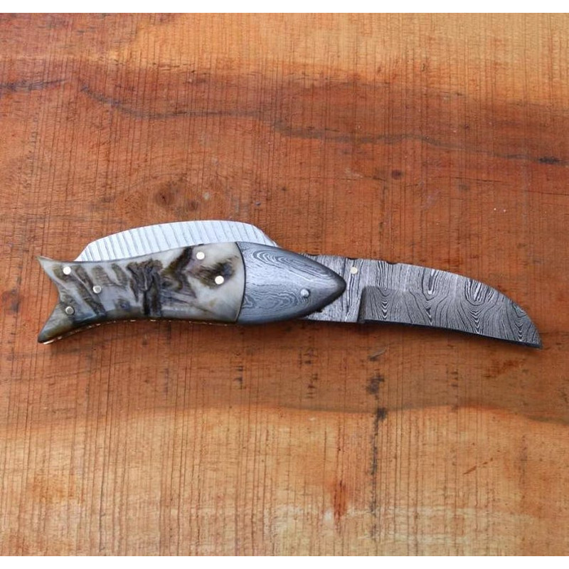 Custom Handmade Damascus Folding Fish Style Pocket Knife Every Day Carry Knife Best Gifts Camping 4