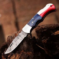 personalized handmade damascus pocket folding knife texas flag knife boyfriend gift anniversary thanksgiving christmas