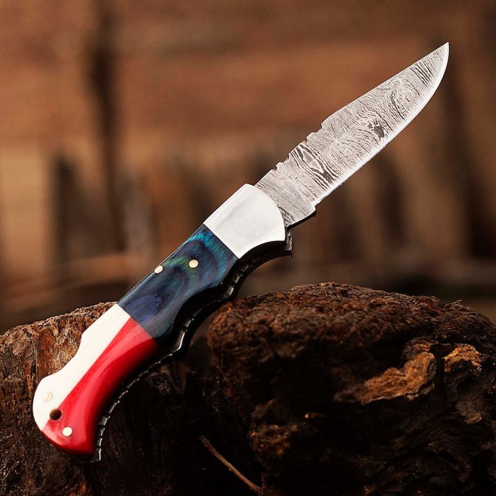 Personalized Handmade Damascus Pocket Folding Knife Texas Flag Knife Boyfriend Gift Anniversary Tha