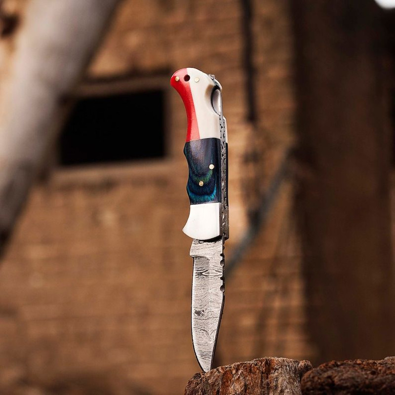 Personalized Handmade Damascus Pocket Folding Knife Texas Flag Knife Boyfriend Gift Anniversary Tha