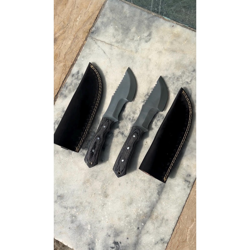 Premium Handmade Tracker Knife Duo Camping Survival Set With Leather Sheaths 0