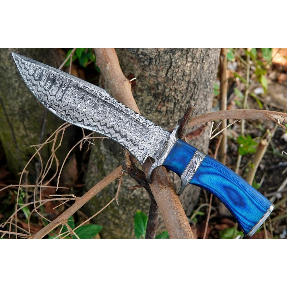 Damascus Bowie Knife With Sheath  Hand Made Hunting Knife  Fixed Blade Long Bowie Knives  Ideal For 1