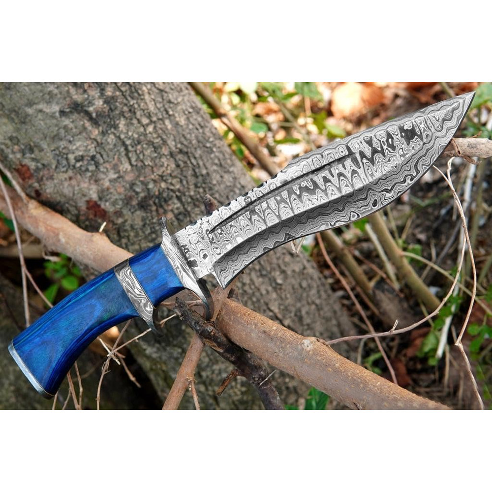Damascus Bowie Knife With Sheath  Hand Made Hunting Knife  Fixed Blade Long Bowie Knives  Ideal For 2
