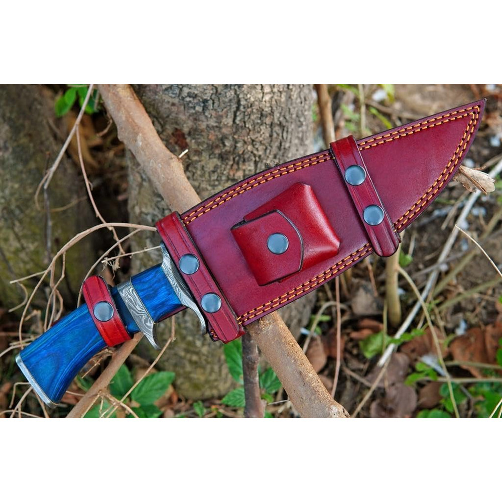 Damascus Bowie Knife With Sheath  Hand Made Hunting Knife  Fixed Blade Long Bowie Knives  Ideal For 3