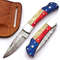 Damascus Steel Pocket Knife With Premium Leather Sheath  Damascus Folding Knife With Backlock  Fold 0