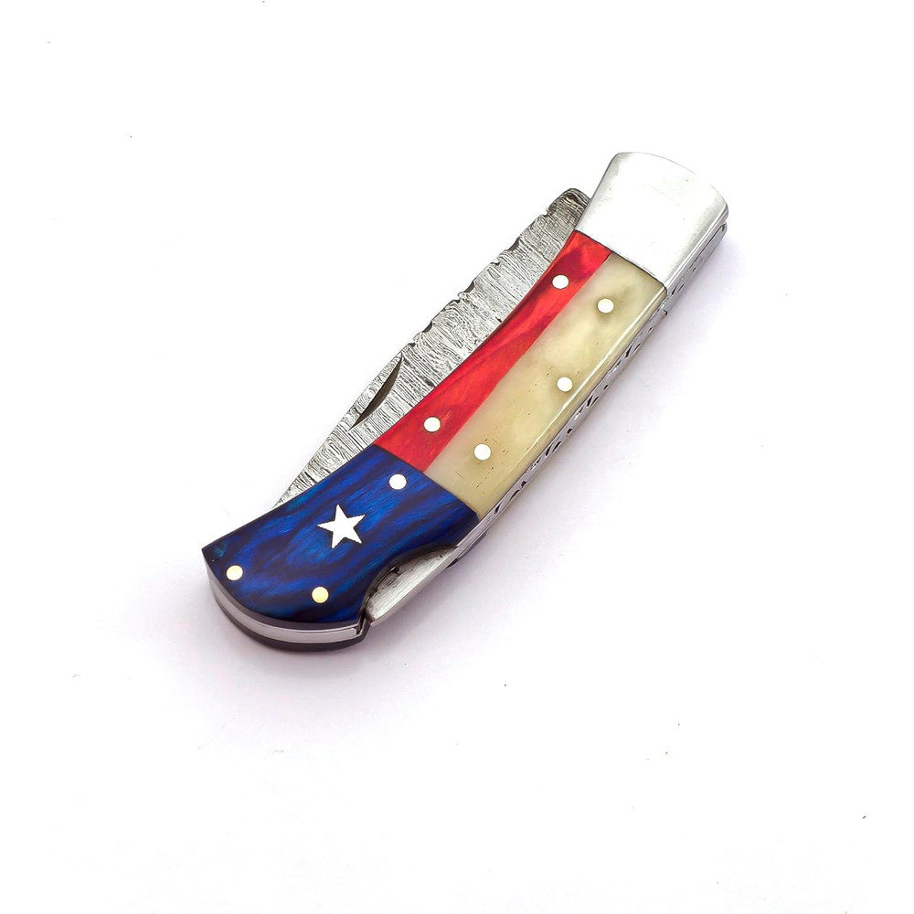 Damascus Steel Pocket Knife With Premium Leather Sheath  Damascus Folding Knife With Backlock  Fold 4